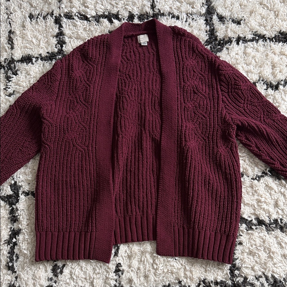 Burgundy Cable Knit Women's Cardigan